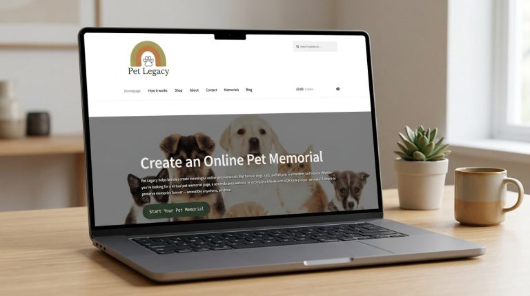 pet legacy website laptop mockup 768x429